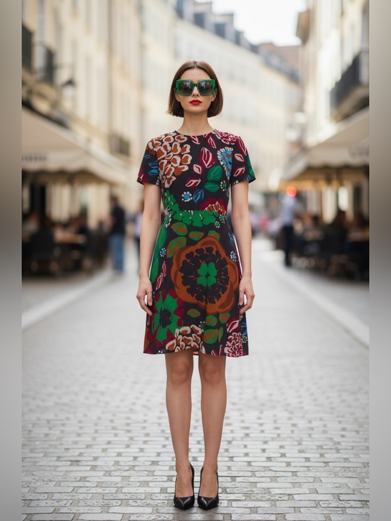 Burberry Dresses & Skirts - Burberry Multicolor Floral Short Sleeve Mini Dress - Green, Brown, Blue